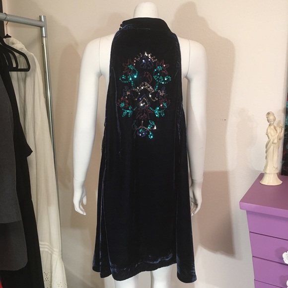 Free People Navy Velvet & Sequin Dress ALine Swing - Picture 7 of 9